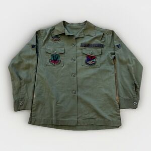 Vintage Military Shirt Mens M Cotton Sateen OG-107 US Air Force Named 70s Nam